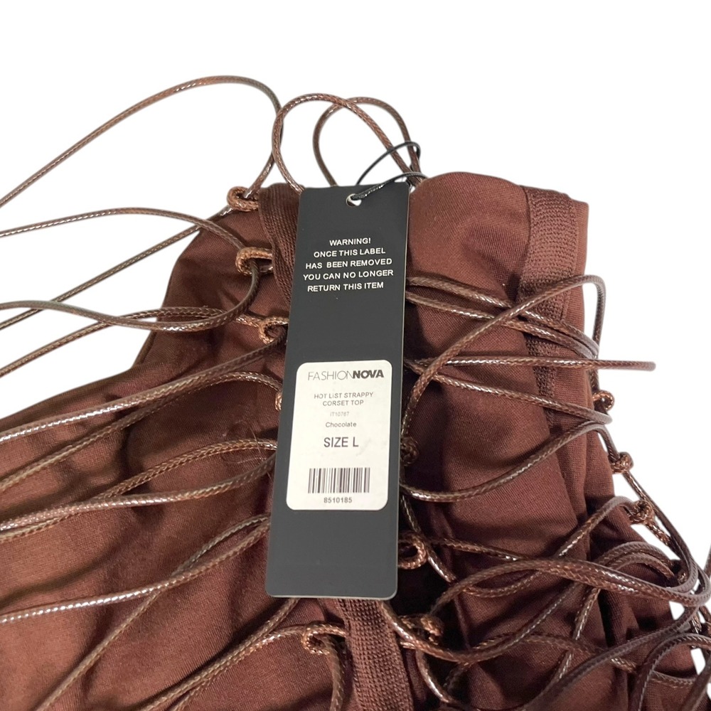 Fashion Nova L Brown Strappy Corset Top Lace Up Caged Baddie Clubwear Festival - Picture 4 of 4